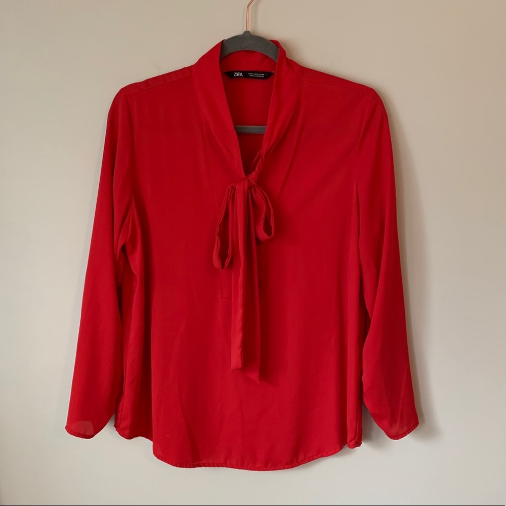 Zara Red Tie-Front Blouse Size S